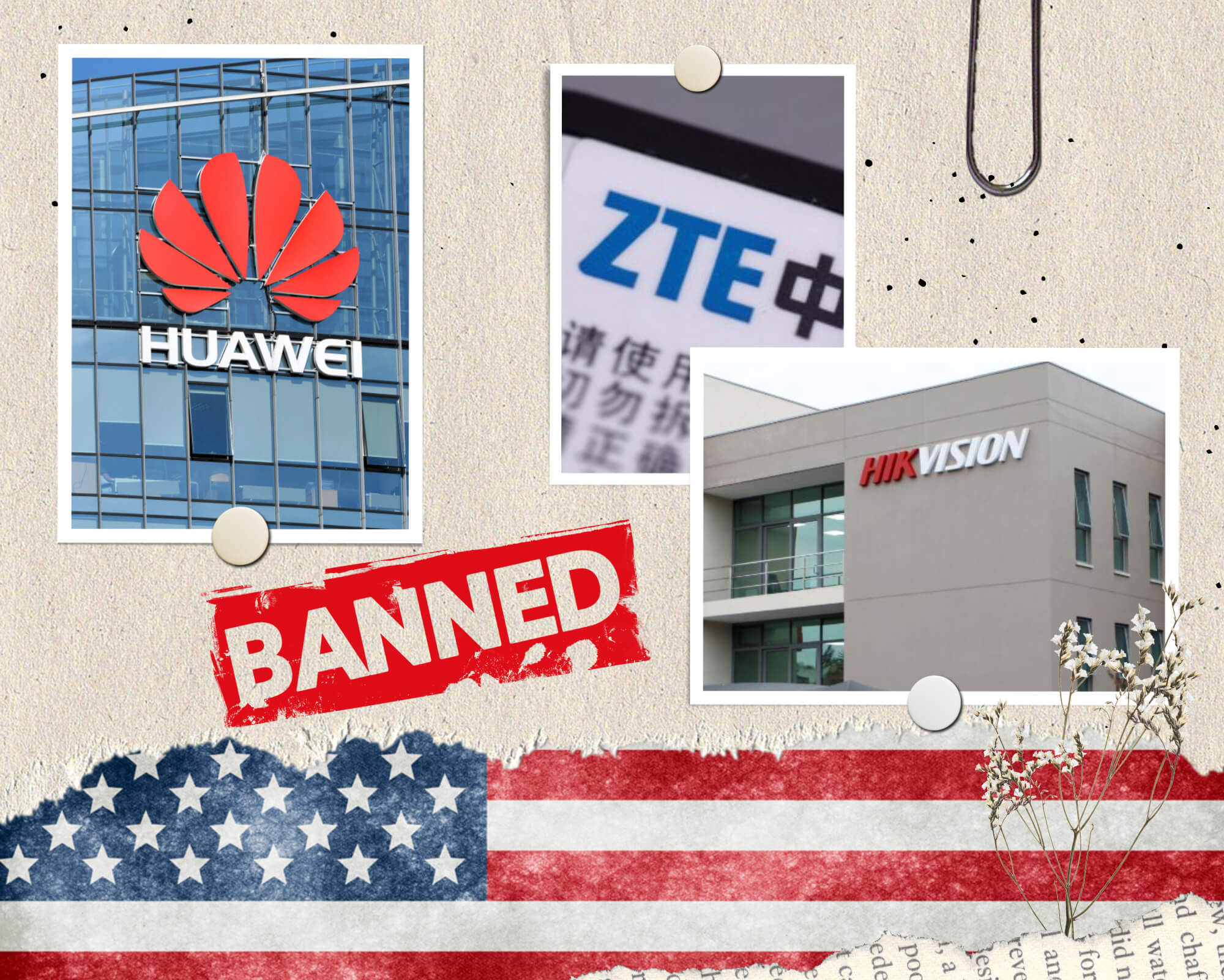 The US government has taken action to ban the use of Huawei, ZTE, and Hikvision technology in certain situations over fears of unacceptable spying.