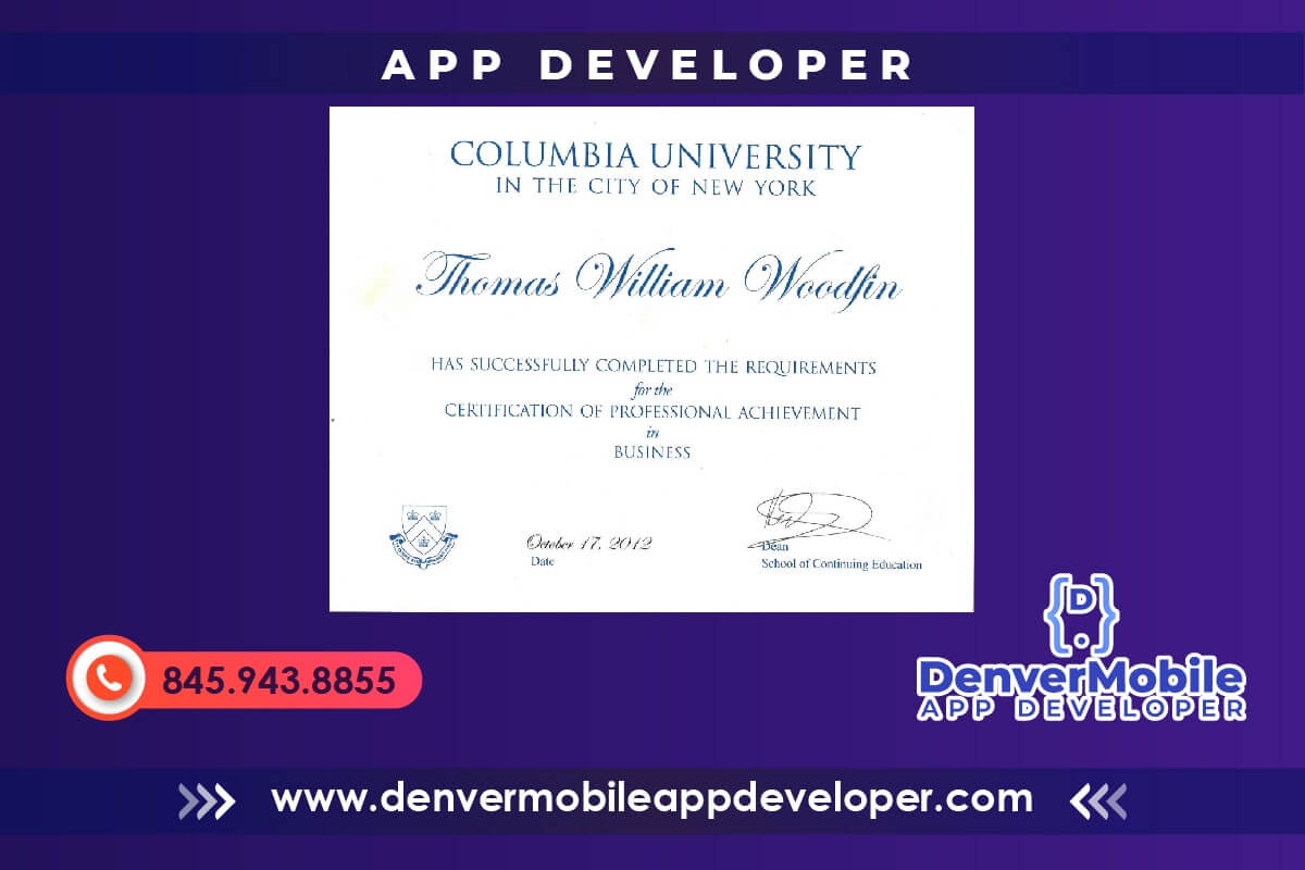 Certification of Professional Achievement in Business from Columbia university